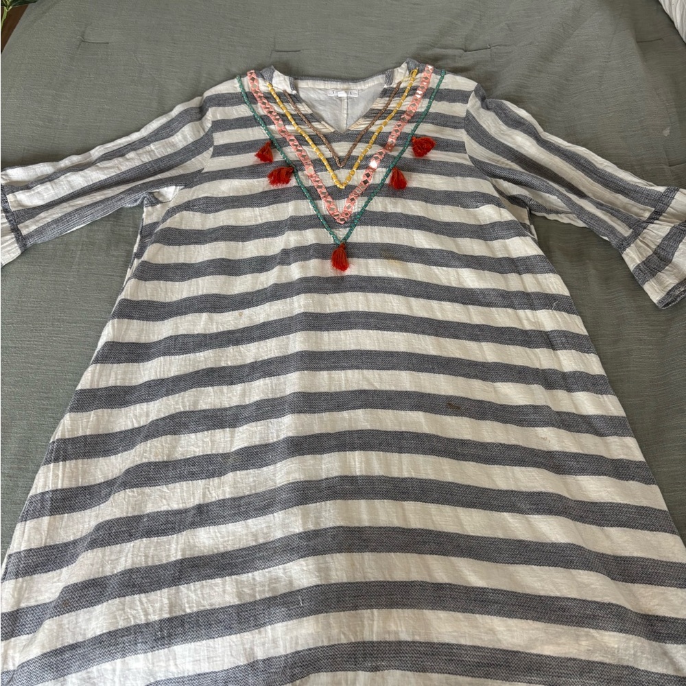Thml Striped Gray and White Kids Dress